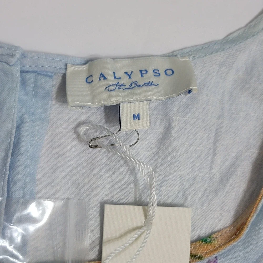 Calypso St. Barth Linen Blend Watercolor Scenic Village Crop Tank Top Med NEW - Picture 2 of 14